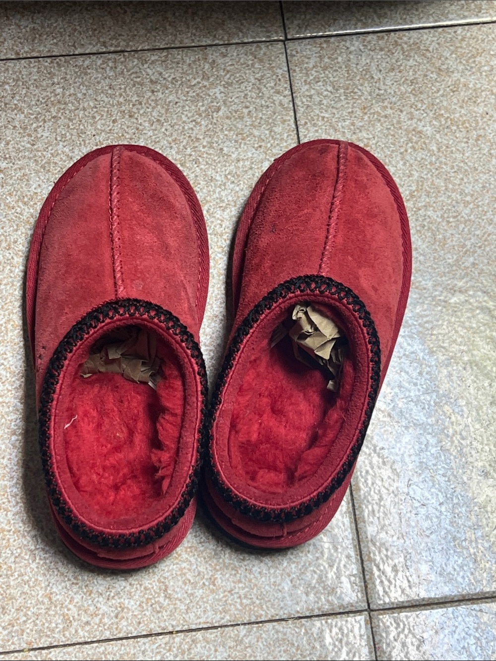 Ugg Kids Red Plush Slip-On Slippers